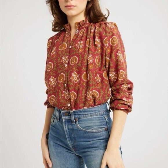 Millie Resort Francesca High Neck Button-up Blouse Size XS in Cinnabar, NEW $248 - Picture 4 of 6